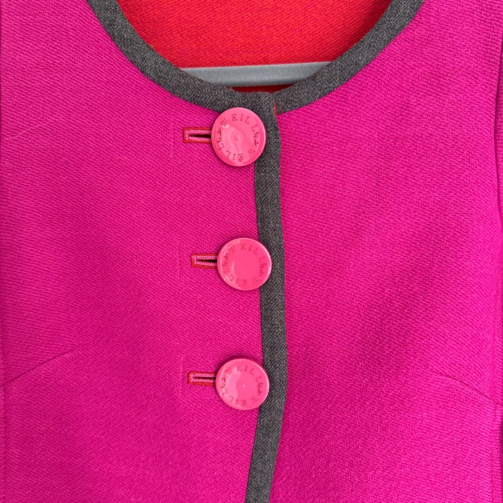 VTG WEILL Paris Jacket 100% Boiled Wool Pink France Collarless Trachten US SZ 10 - Picture 5 of 15